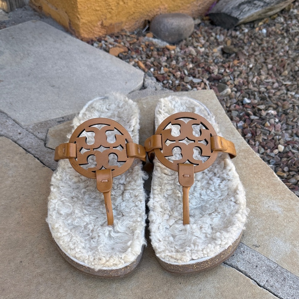 Tory Burch Brown Shearling Sandals